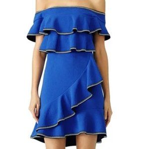 Rebecca Vallance Cobalt Dress off shoulder Ruffle